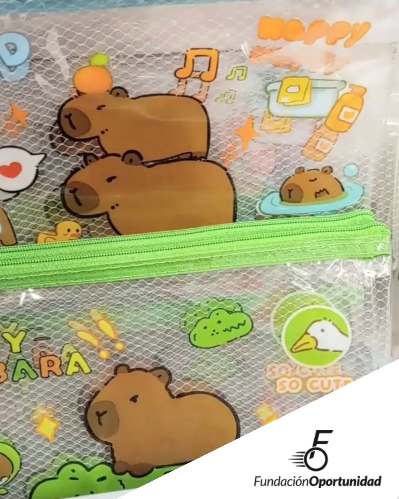 Lleva el Sobre Capybara transparente y ayuda a Fundación Oportunidad.
